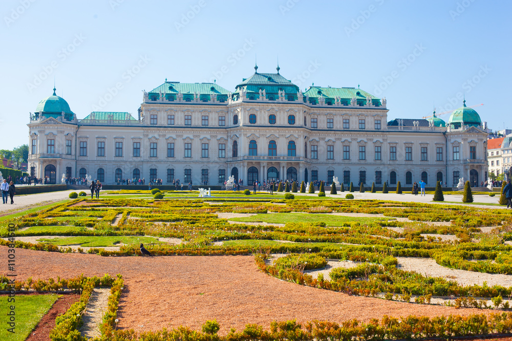 Beautiful view of famous Schloss Belvedere, built by Johann Lukas von Hildebrandt as a summer residence for Prince Eugene of Savoy, in Vienna, Austria
