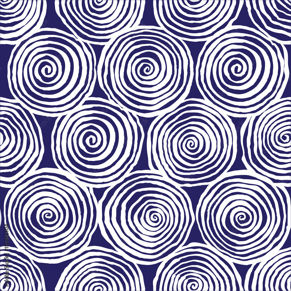 white spirals on a blue background