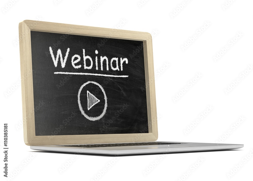 Laptop with chalkboard, video webinar, online education concept. 3d rendering. Laptop with chalkboard, video webinar, online education concept. 3d rendering.