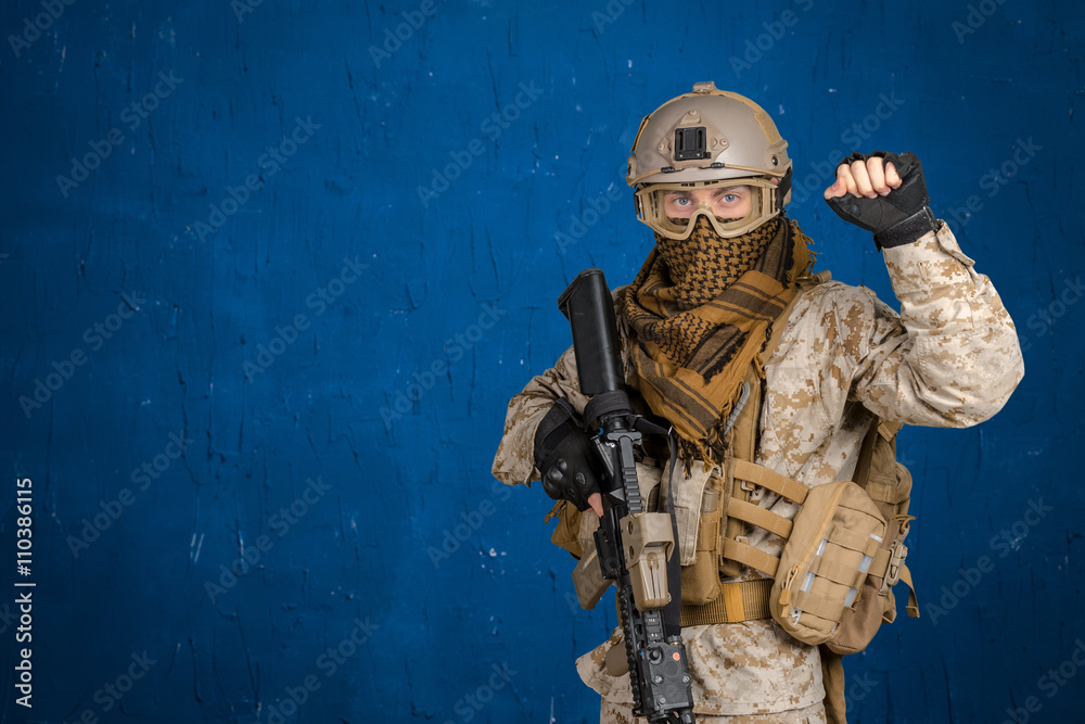 Modern soldier with rifle