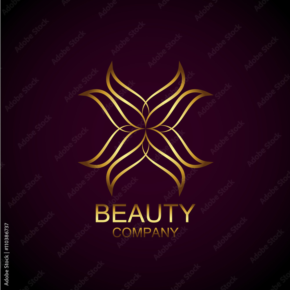 Abstract Gold Beautiful flower line decoration,beauty logo