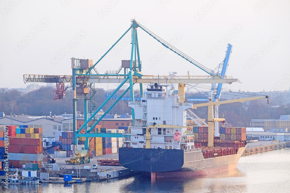 Stockholm, Sweden - April, 5, 2016: cargo port in Stockholm, Sweden Stockholm, Sweden - April, 5, 2016: cargo port in Stockholm, Sweden