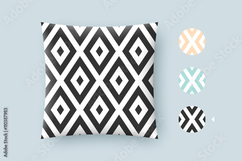Seamless modern stylish texture and graphic pattern. Black repeating absract geometric tiles with dotted rhombus on a white background. For print on pillow in printshop. Vector Illustration