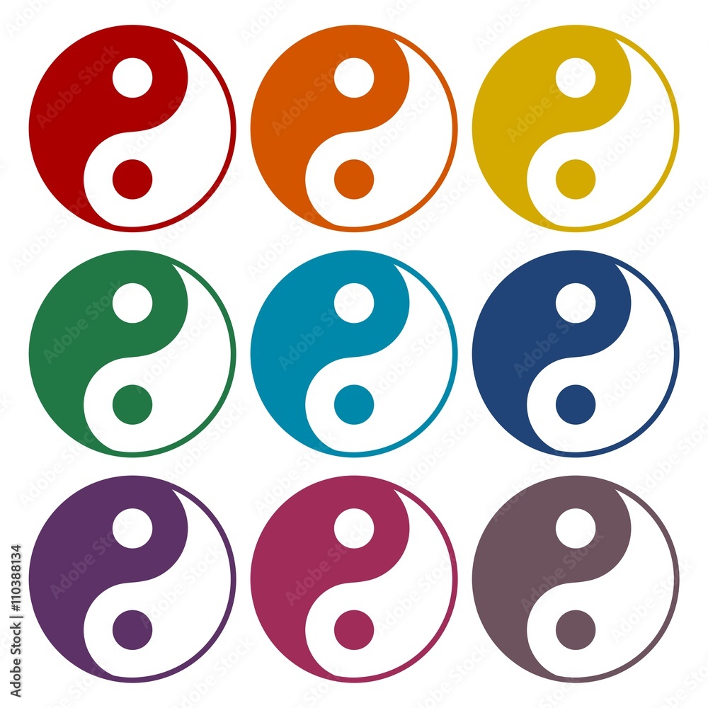 Fototapeta premium Ying yang symbol of harmony and balance icons set 