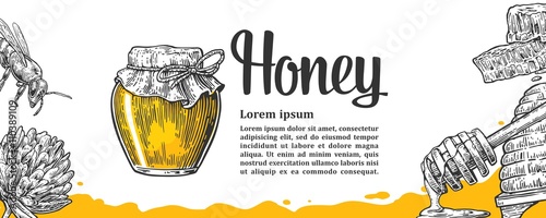 Honey set. Jars beer and honeycomb