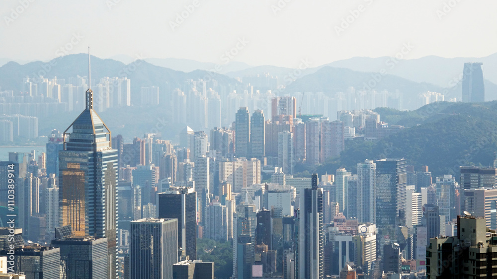 Aerial View of Hong Kong from the Peak. Concrete Jungle of the Metropolis 