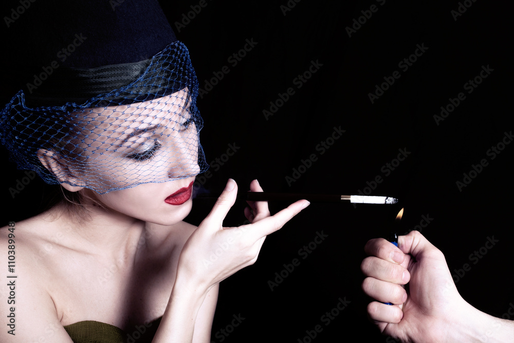 Fototapeta premium Retro portrait of beautiful young caucasian woman