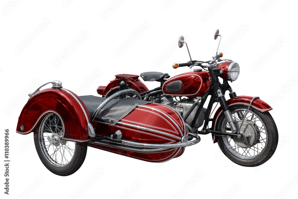 Naklejka premium stary motocykl vintage z wózkiem bocznym