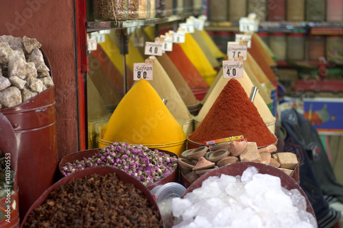 The colors and the scents of spices in Arab markets
