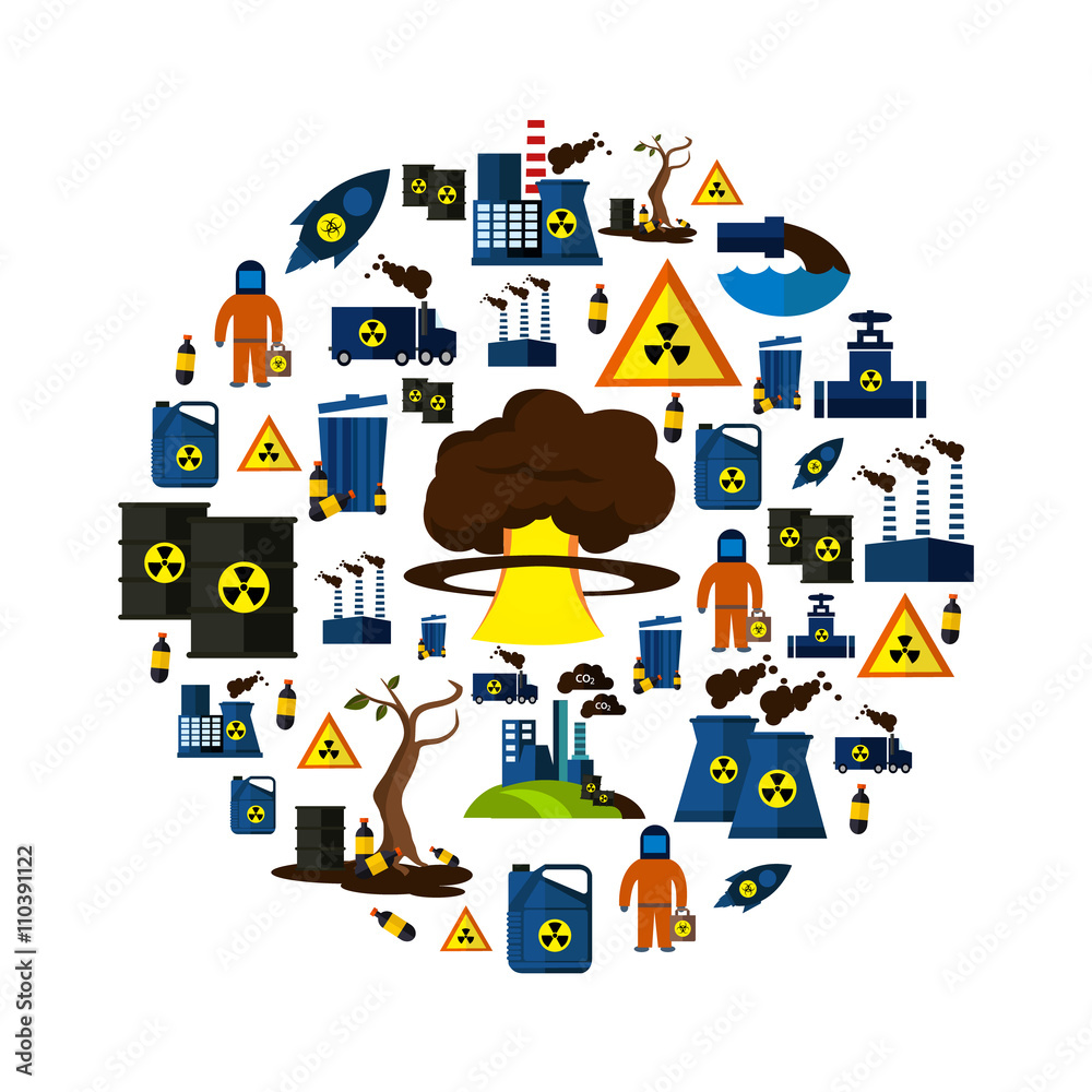 Environmental Pollution Icon Set In Circle