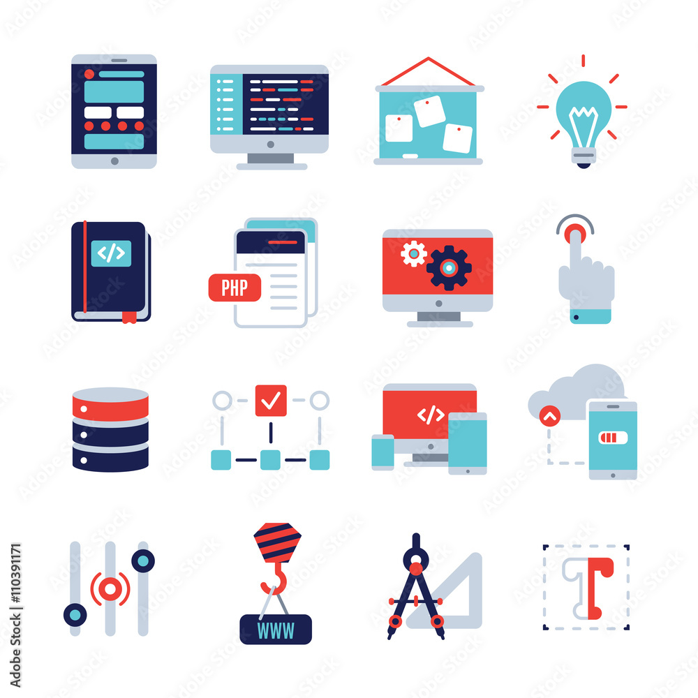 Programm Development Flat Icon Set Programm Development Flat Icon Set
