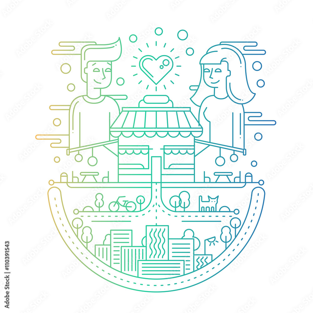Fototapeta premium Love in the city - line design illustration