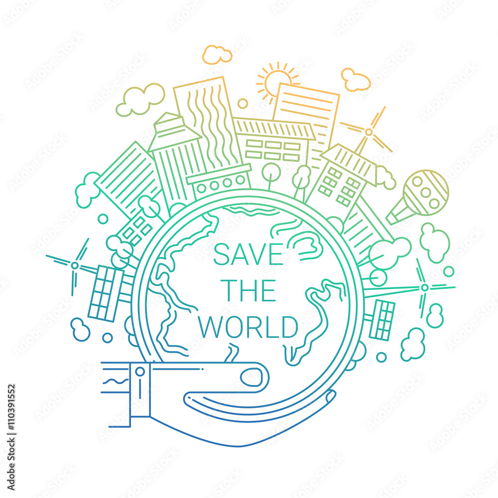 Save the World - ecology concept line design illustration