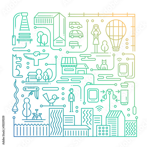 Illustration of modern line flat design city lifestyle compositi