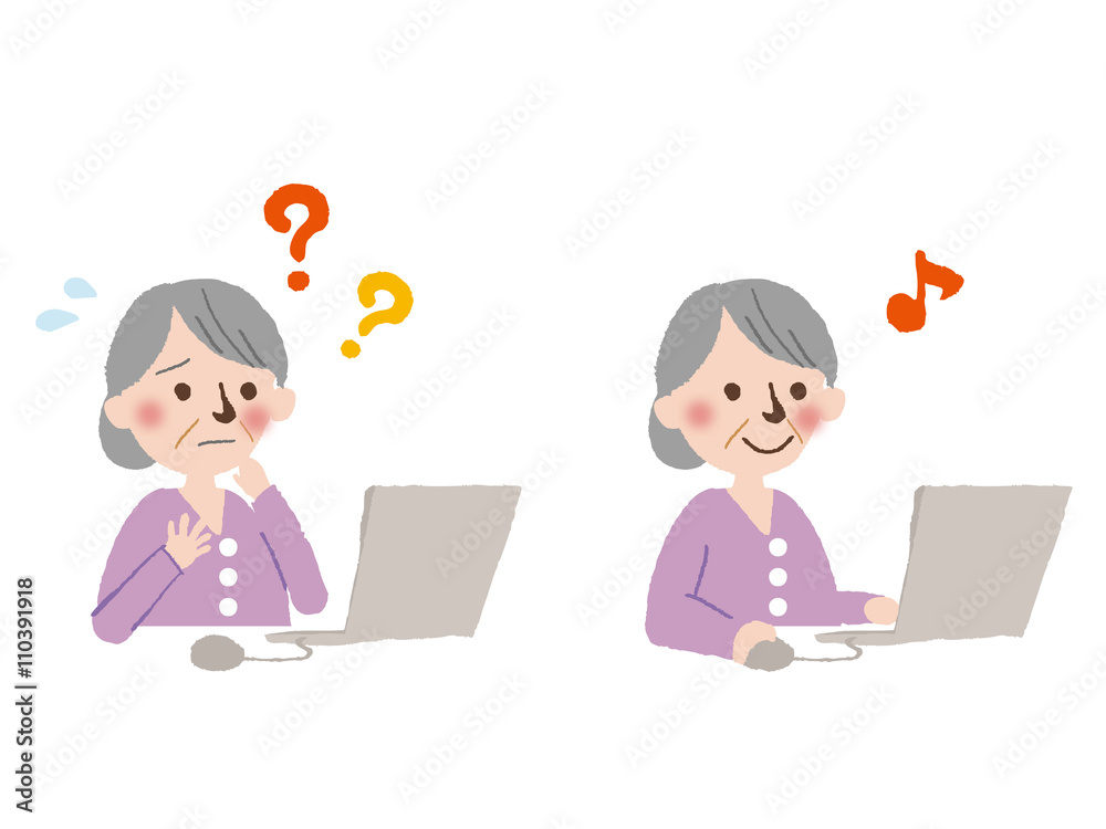 elderly wife and notebook computer elderly wife and notebook computer