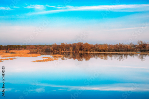 Water Surface Of Lake Pond River at Autumn Season. Background