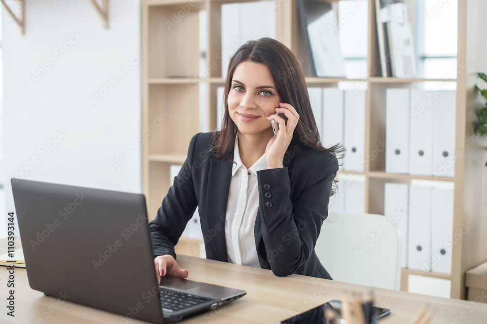 business woman with notebook in office, workplace business woman with notebook in office, workplace