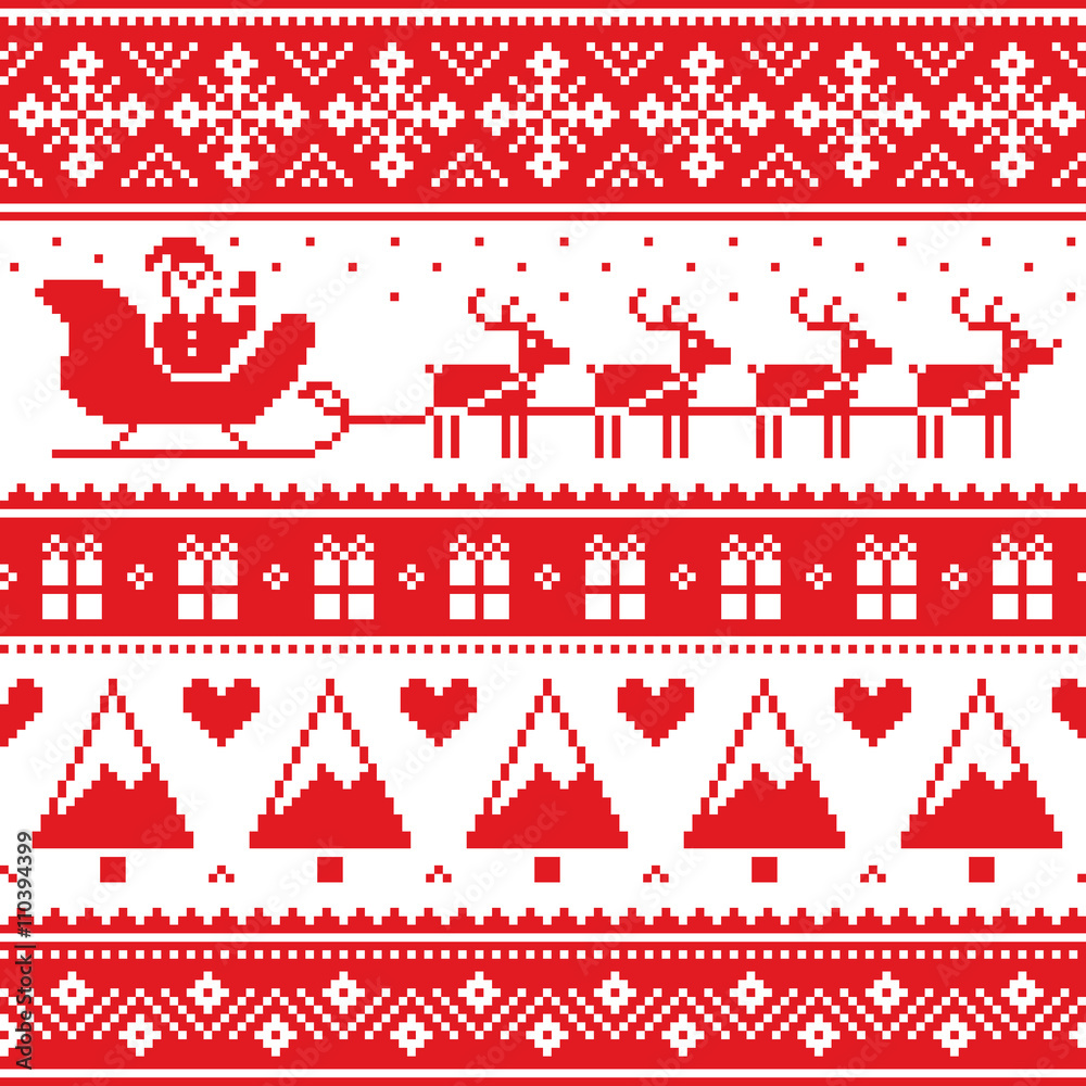 Christmas jumper or sweater seamless red pattern with Santa and