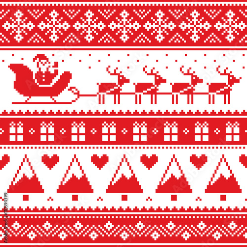 Christmas jumper or sweater seamless red pattern with Santa and reindeer 