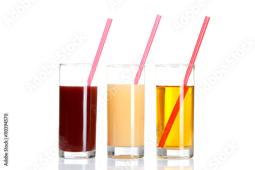 glass glasses with juice on white isolated background