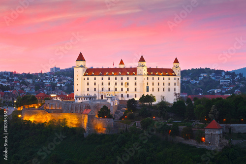 View of Bratislava castle at sunset, Slovakia