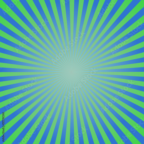 Sunburst, starburst background set, colorful rays, beams. Fresh spring design in blue, green and white for card, websites, brochures and booklets