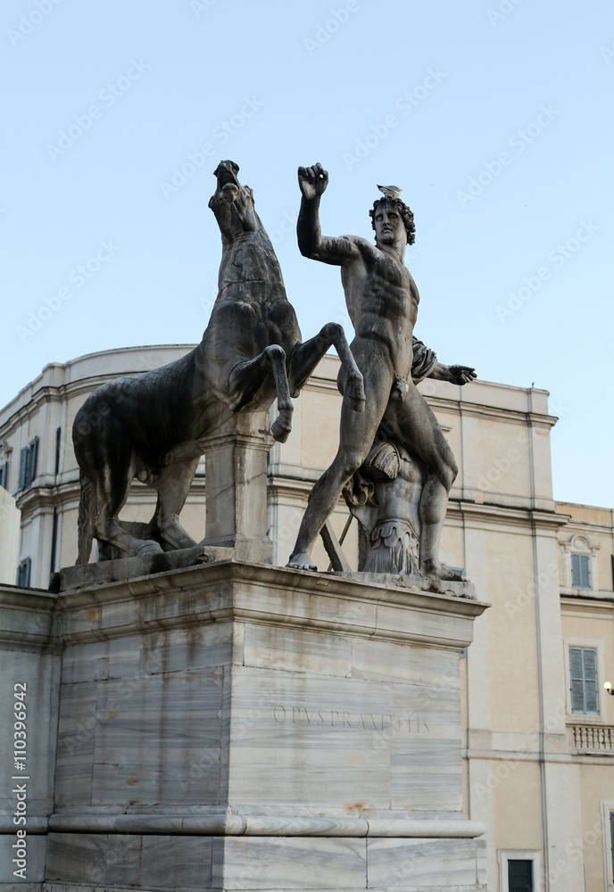 Obraz premium The Fontana dei Dioscuri. Statues of Castor and Pollux, Dioscuri, the Quirinal, Rome, Italy