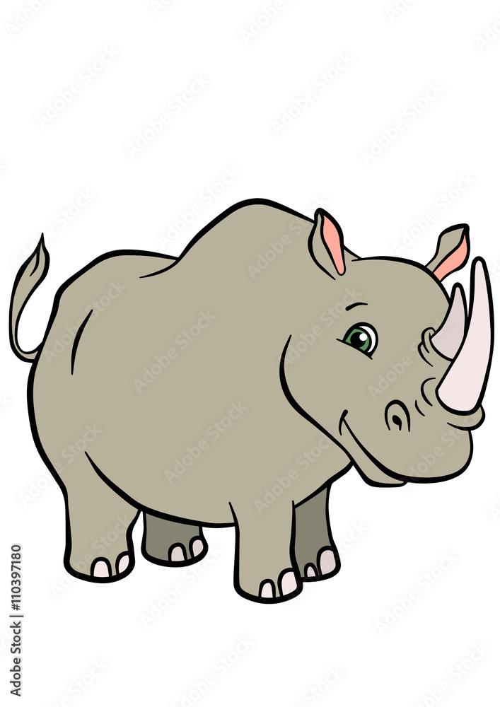 Fototapeta premium Cartoon wild animals for kids. Cute rhinoceros.