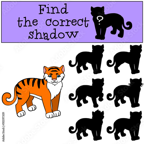 Fototapeta Naklejka Na Ścianę i Meble -  Children games: Find the correct shadow. Little cute tiger.