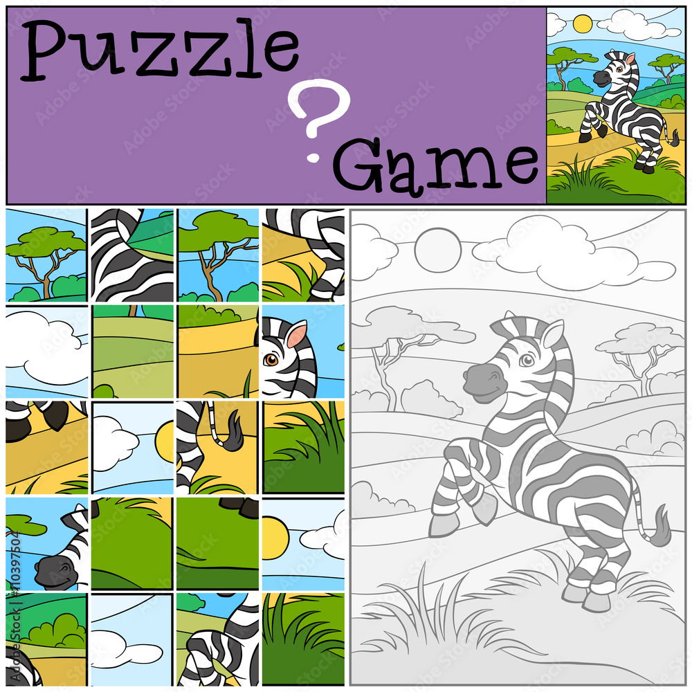 Children games: Puzzle. Little cute zebra.