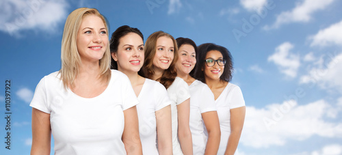group of happy different women in white t-shirts © Syda Productions
