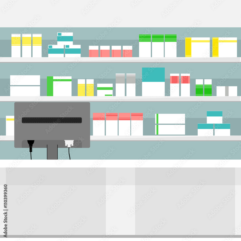Pharmacy shelves background Stock Vector | Adobe Stock