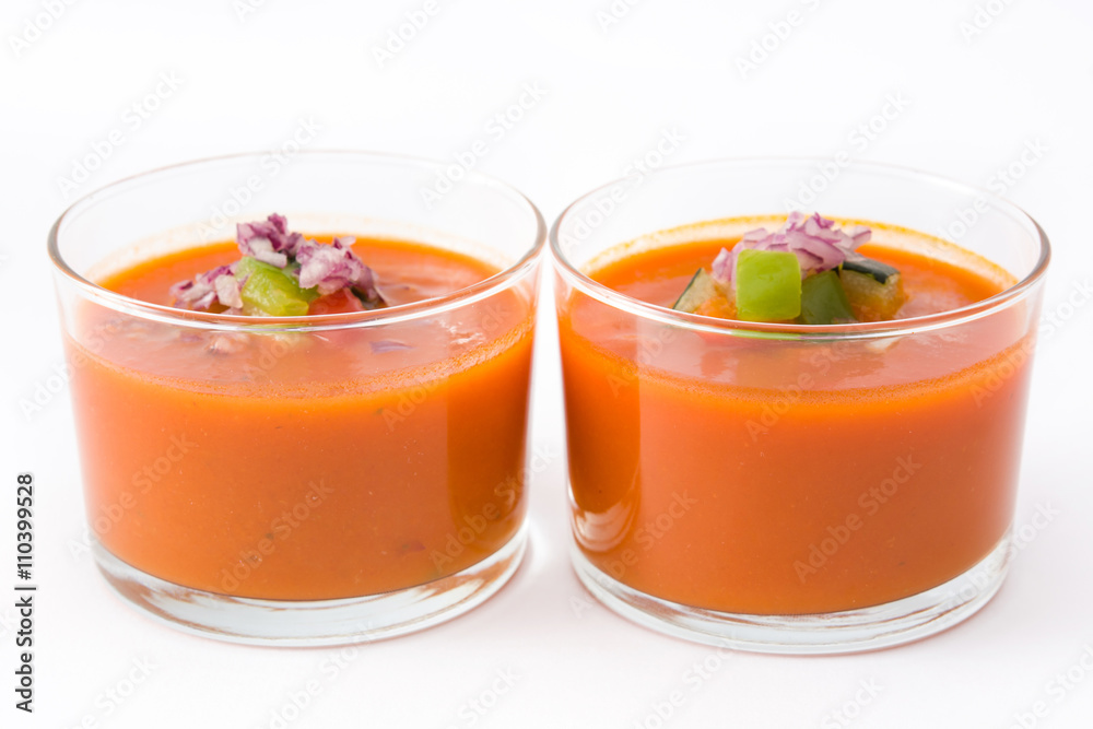 Gazpacho soup in glass Isolated on white background
Gazpacho soup in glass Isolated on white background
