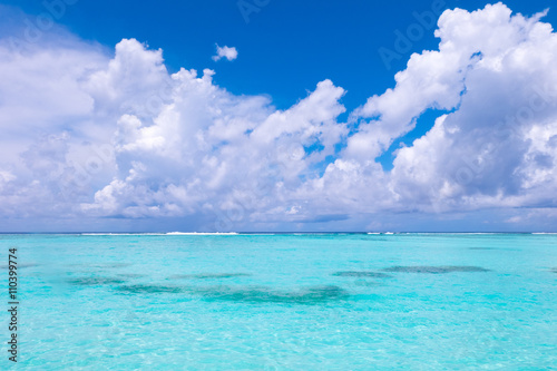 Beach in Maldives with blue sky background.