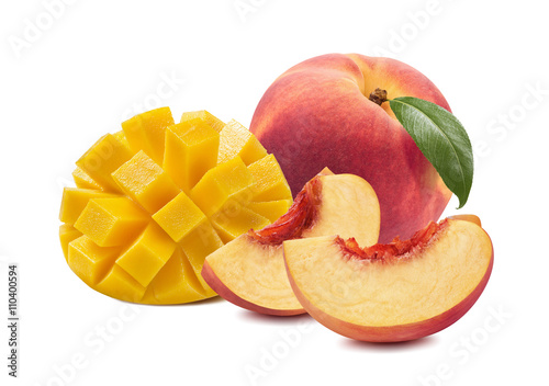 Mango peach half isolated on white background as package design element