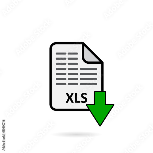 XLS file with green arrow download button on white background vector