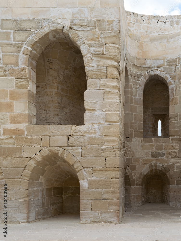 Ruins of old wall with arched cavities at the citadel of Alexandria, Egypt