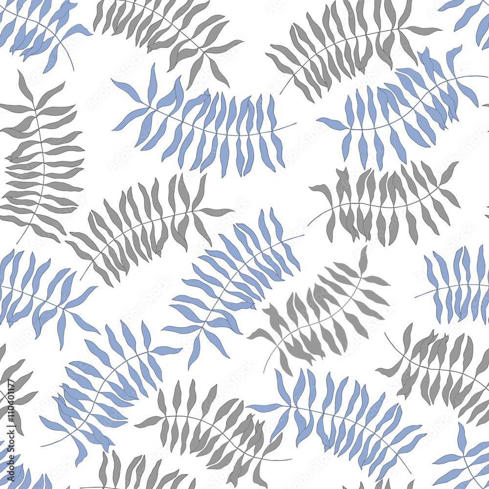 Seamless pattern with hand-drawn tropical leaves