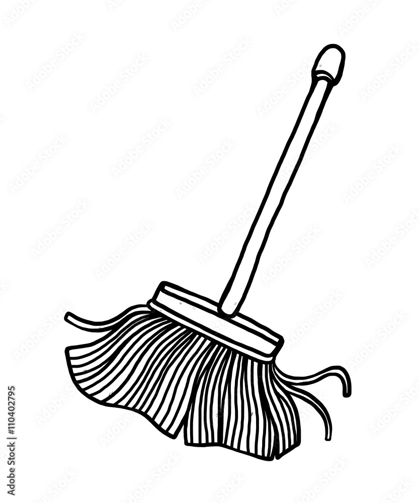 mop / cartoon vector and illustration, black and white, hand drawn, sketch  style, isolated on white background. Stock Vector