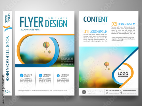 Flyers design template vector.Brochure annual report magazine poster.Leaflet cover book presentation with balloon and sky background. Layout in A4 size with abstract blue shape.illustration.