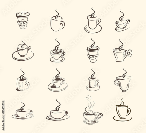 Cup of hot drink ,coffee, tea etc, big set