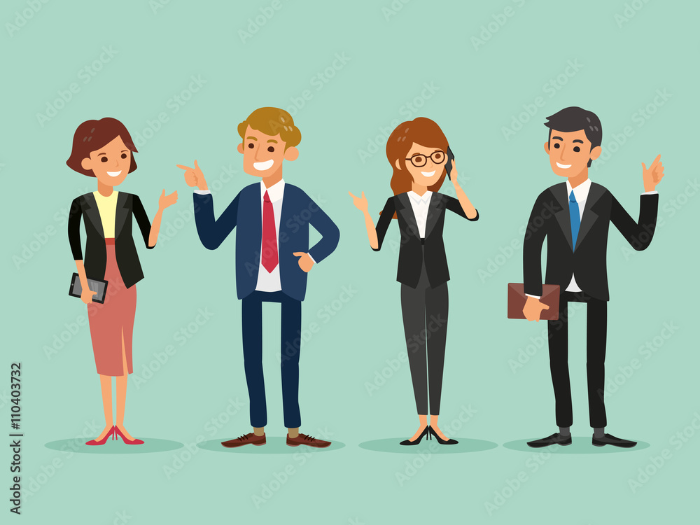 happy business people standing cartoon illustration happy business people standing cartoon illustration
