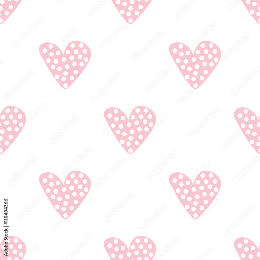 Cute pink hand drawn dotted hearts seamless pattern background. Cute pink hand drawn dotted hearts seamless pattern background.
