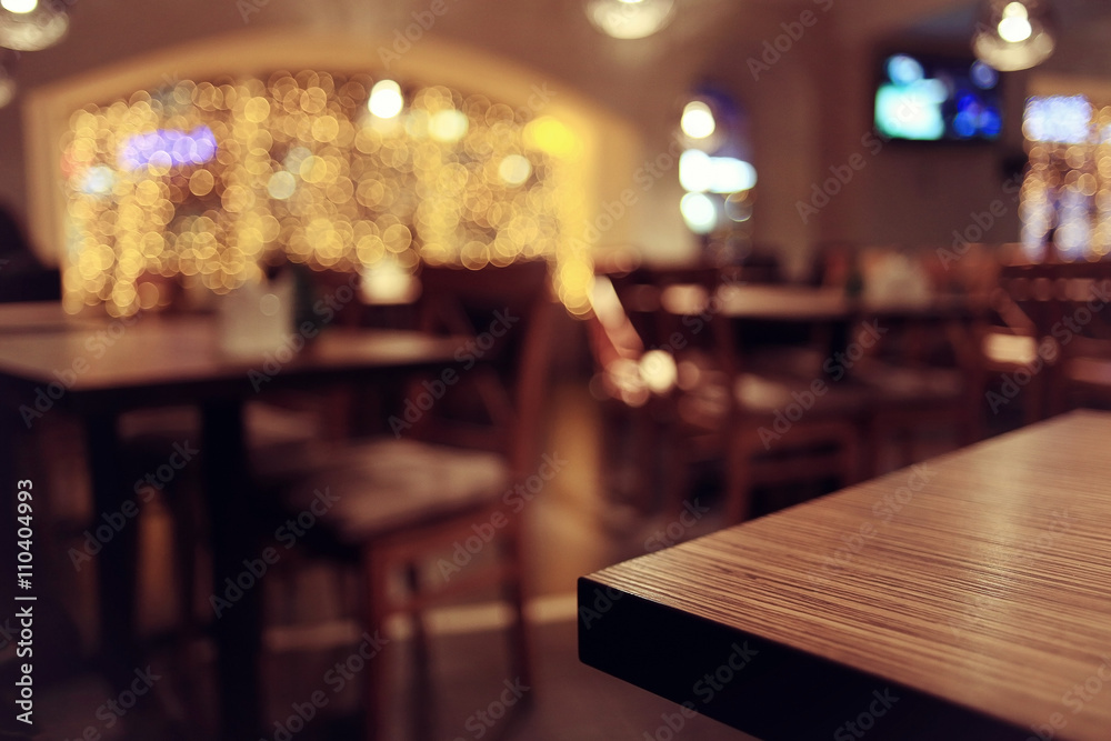 empty table background blur interior of the restaurant