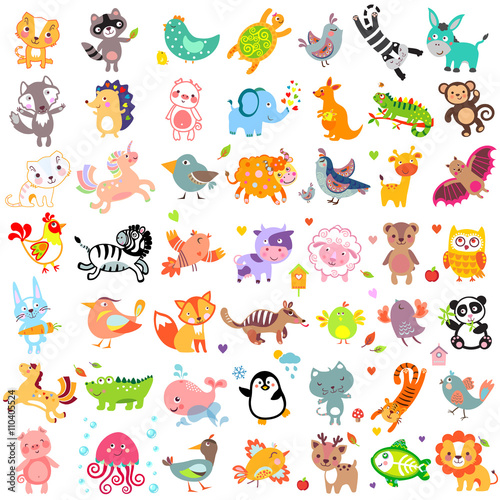 Vector illustration of cute animals and birds. Set of cute animals © pushnovaliudmyla