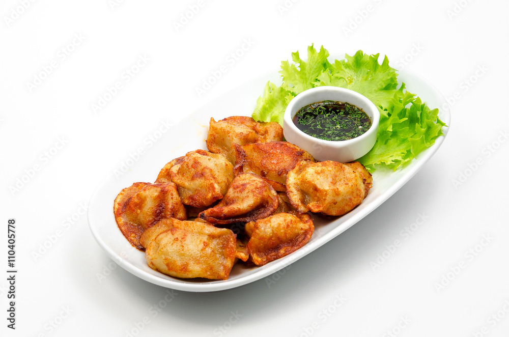 Fried dumplings with soy sauce Fried dumplings with soy sauce