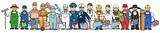 Panorama Cartoon Gruppe mit vielen Berufen
