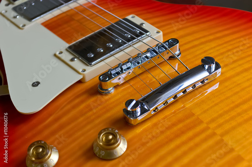 chromed electric guitar bridge