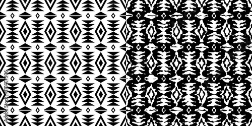 Set of 2 boho ethnic seamless patterns. Print. Repeating background. Cloth design, wallpaper.