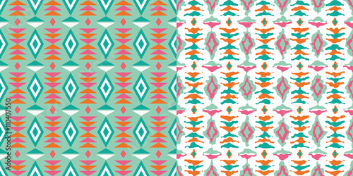 Set of 2 boho ethnic seamless patterns. Print. Repeating background. Cloth design, wallpaper.